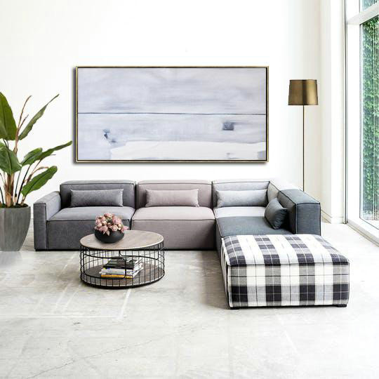 Large Abstract Painting,Horizontal Palette Knife Contemporary Art,Modern Living Room Decor,White,Grey,Black.etc